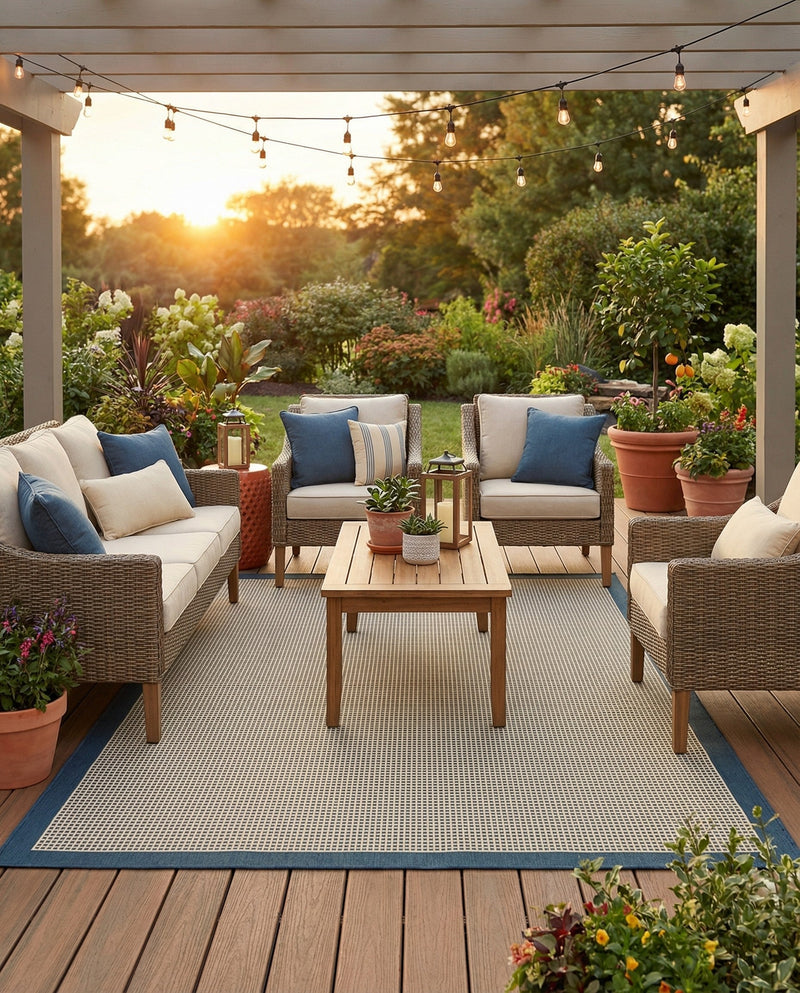 Terrace Fringe Collection Area Rug - Oceanside Rectangle Navy Blue  lifestyle 36
