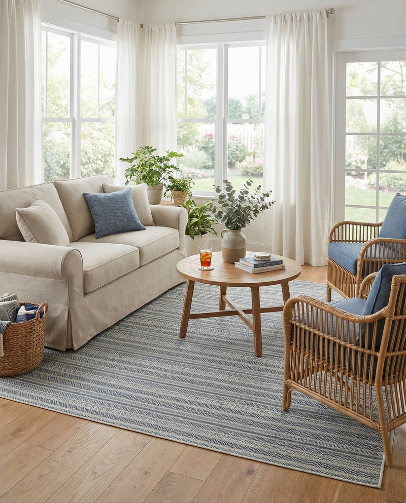 Seaside Stripes Collection Area Rug -  Boardwalk (Light Blue) Square Light Blue  lifestyle 33