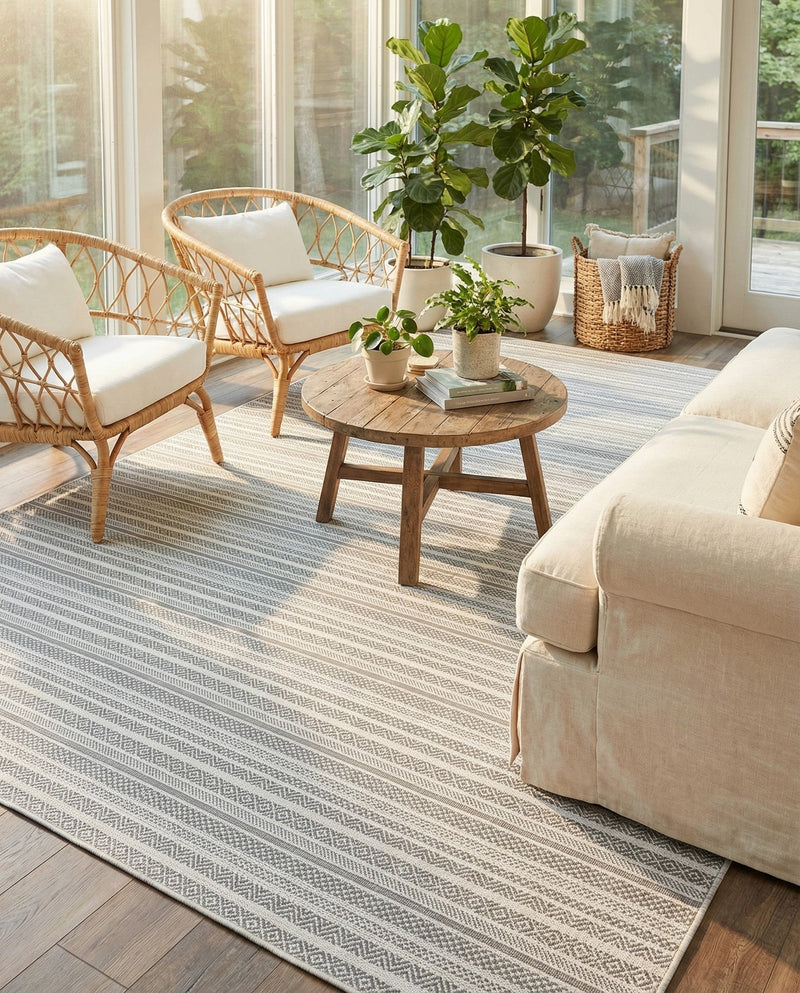 Seaside Stripes Collection Area Rug -  Boardwalk (Beige) Rectangle Beige  lifestyle 10