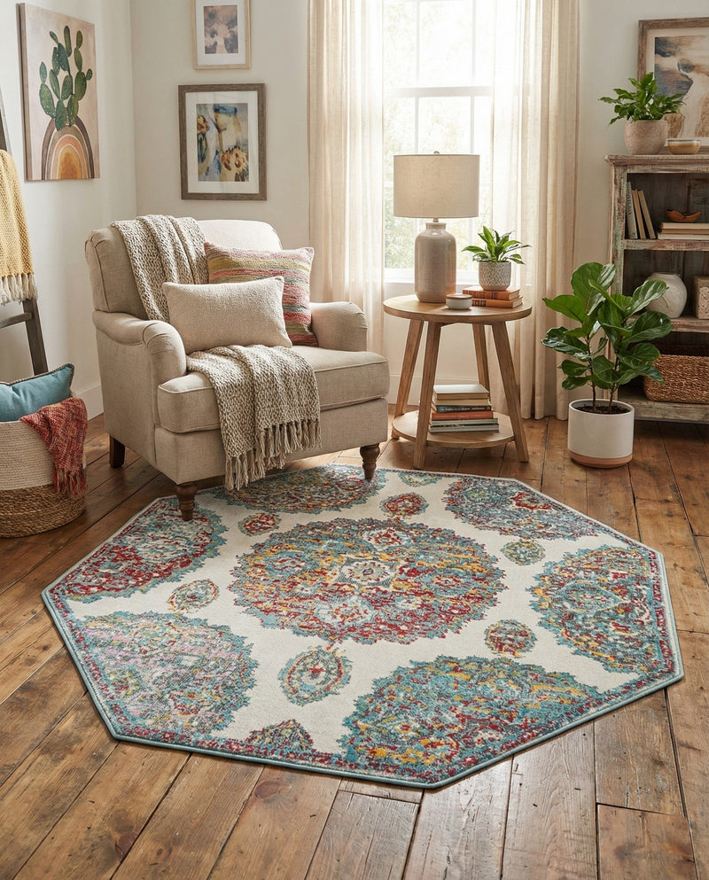 Arcadia Rugs Collection Area Rug -  Atlantis (Cream) Octagon Cream  lifestyle 46