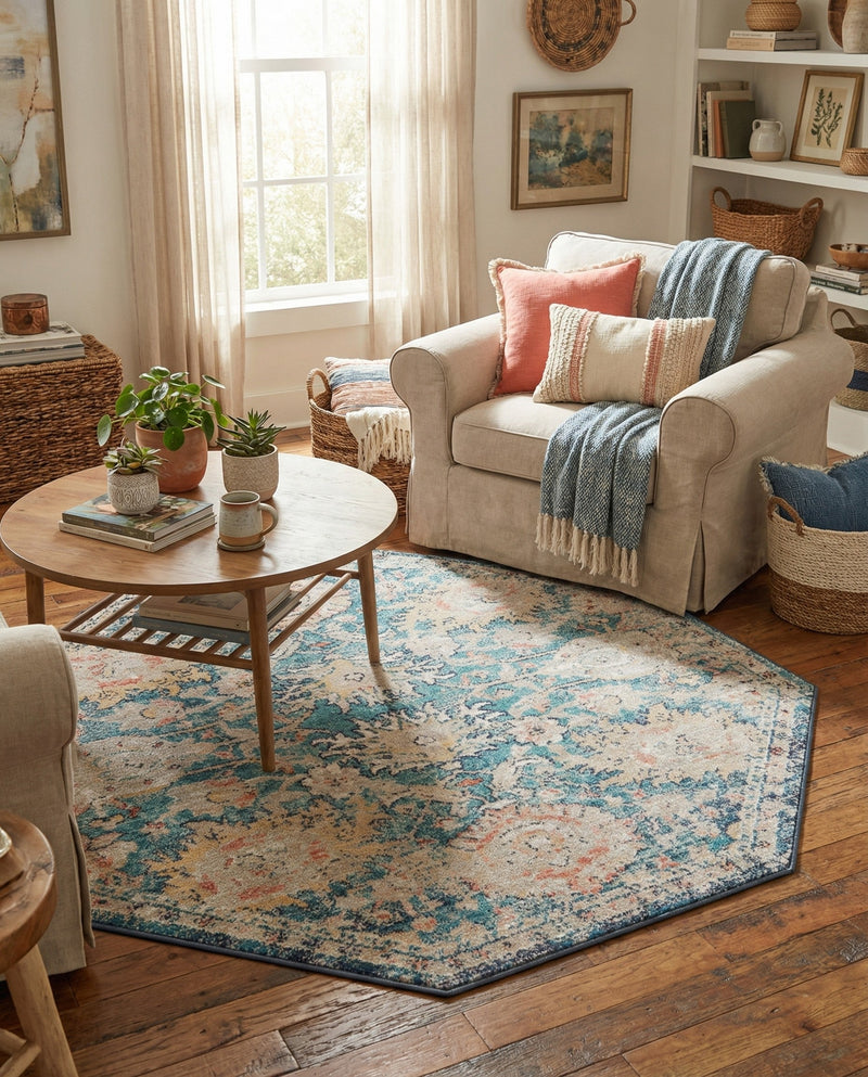 Seville Stripes Collection Area Rug -  Cordoba (Blue) Octagon Blue  lifestyle 80