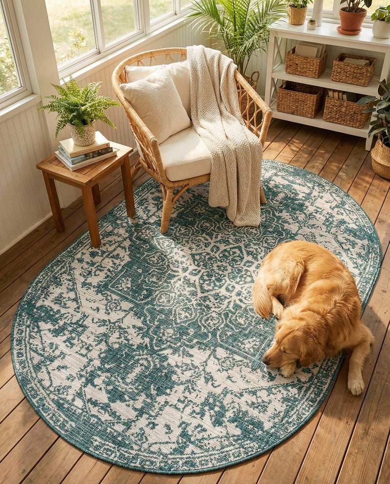 Urban Oasis Rugs Collection Area Rug -  Penthouse (Teal) Oval Teal  lifestyle 30