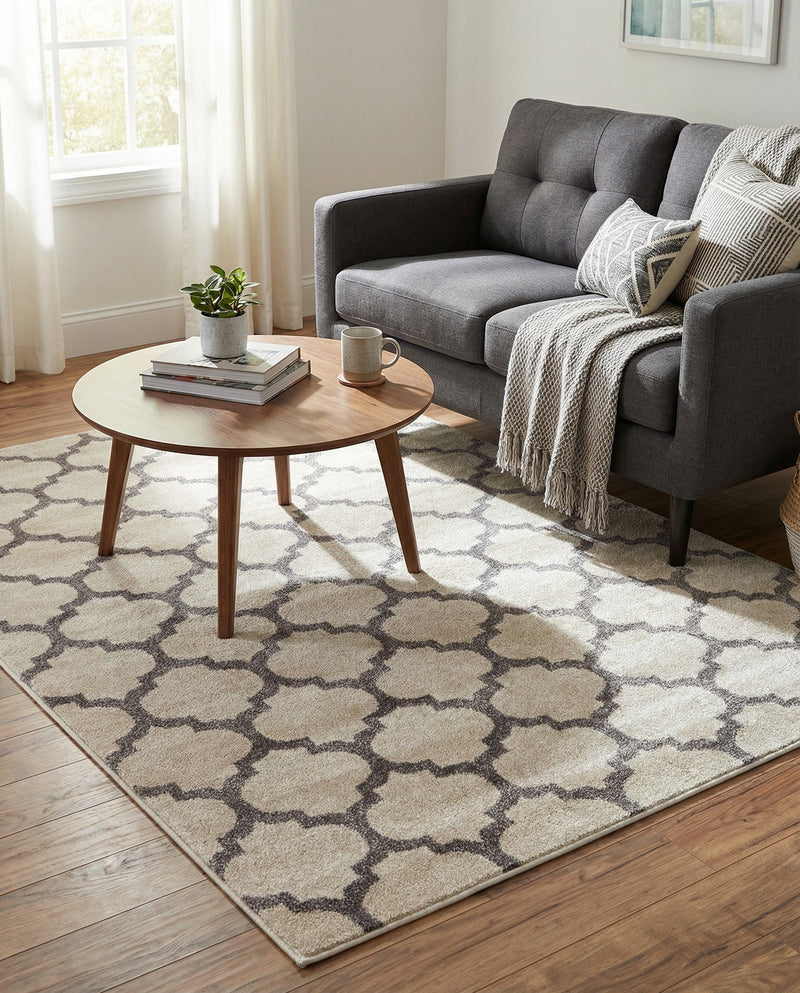 Lattice Gardens Collection Area Rug -  Bloomfield (Beige and Gray) Rectangle Beige and Gray  lifestyle 16