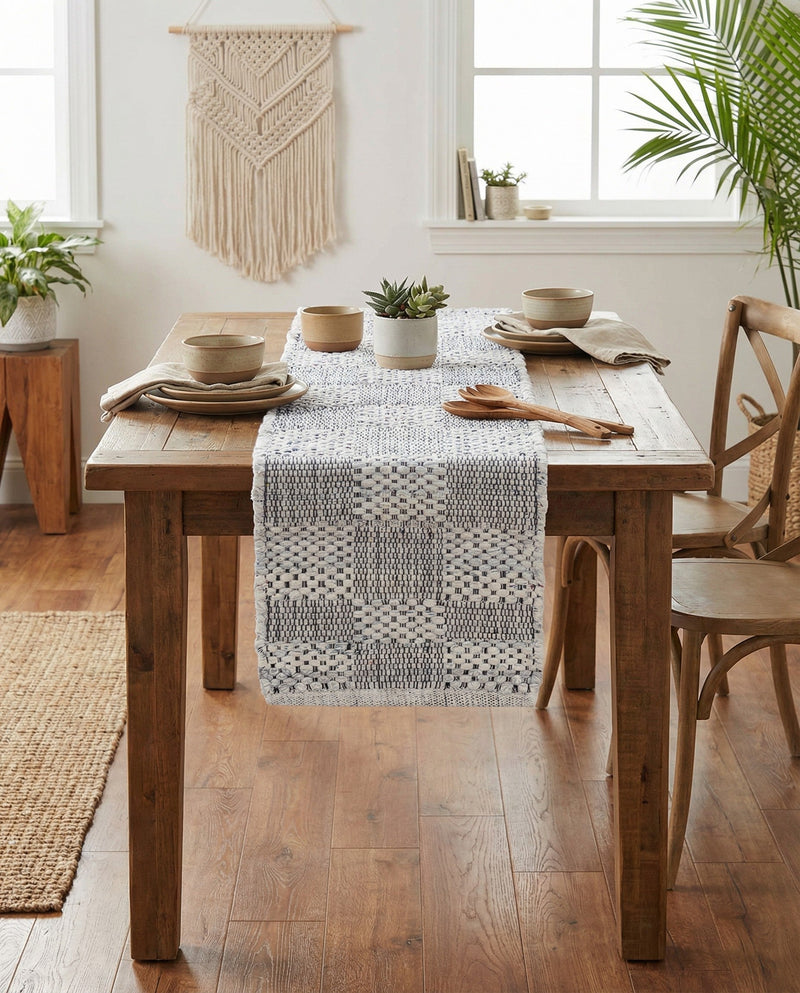 Thar Cotton Collection Area Rug - Serengeti Table Runner Ivory  lifestyle 13