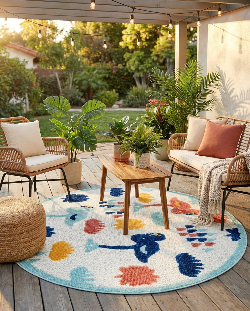 Caribbean Terrace Collection Area Rug -  StLucia Round White  lifestyle 51