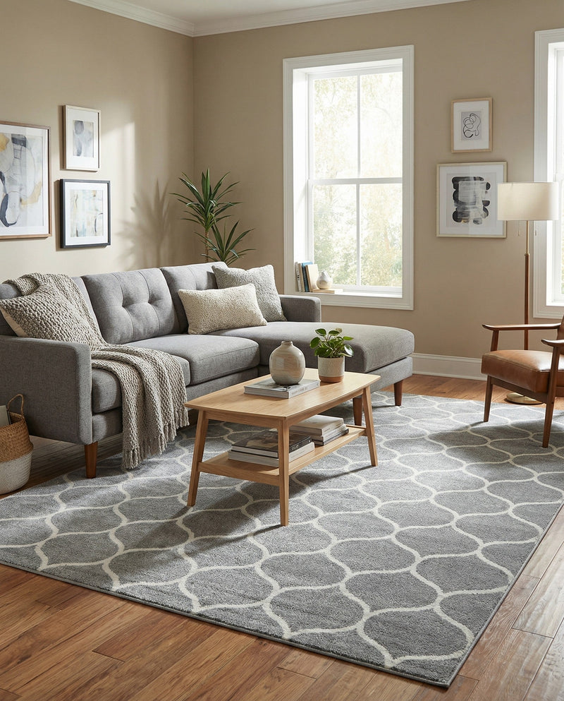 Trellis Mosaic Collection Area Rug -  Pergolatown (Light Gray) Rectangle Light Gray  lifestyle 6