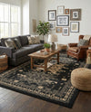 Tabriz Tapestries Collection Area Rug - Azerbaijan (Black) Rectangle Black  lifestyle 17