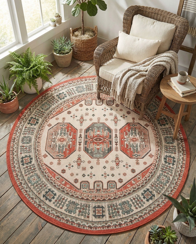 Patio Heritage Collection Area Rug - Veranda Round Multi  lifestyle 51