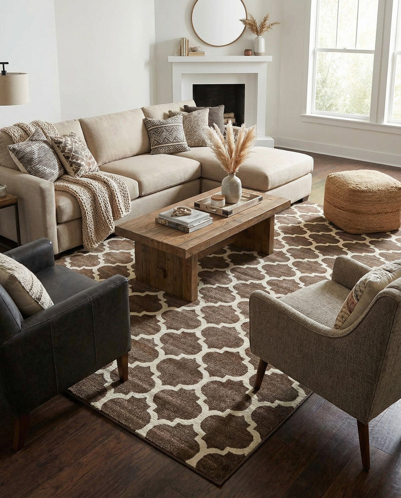 Lattice Gardens Collection Area Rug -  Bloomfield (Brown) Rectangle Brown  lifestyle 12