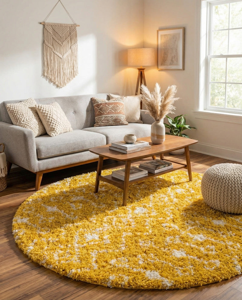 Berber Lattice Shag Collection Area Rug - Atlas (Yellow) Round Yellow  lifestyle 29