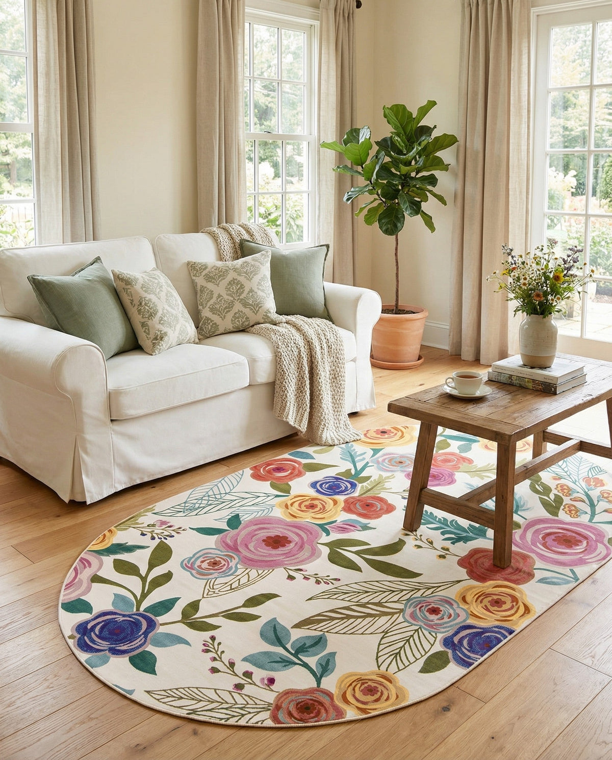 Meadow Breeze Collection Area Rug -  Petal Oval Ivory  lifestyle 61