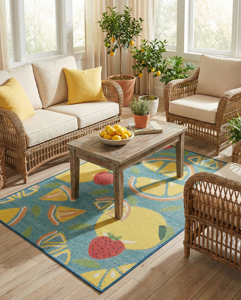 Coastal Terrace Collection Area Rug -  Cove Rectangle Blue  lifestyle 7