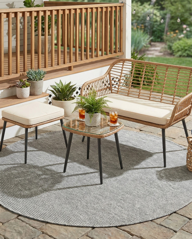 Jill Zarin Sedona Oasis Outdoor Collection Area Rug - Coconino (Silver Stars) Round Silver Stars  lifestyle 51