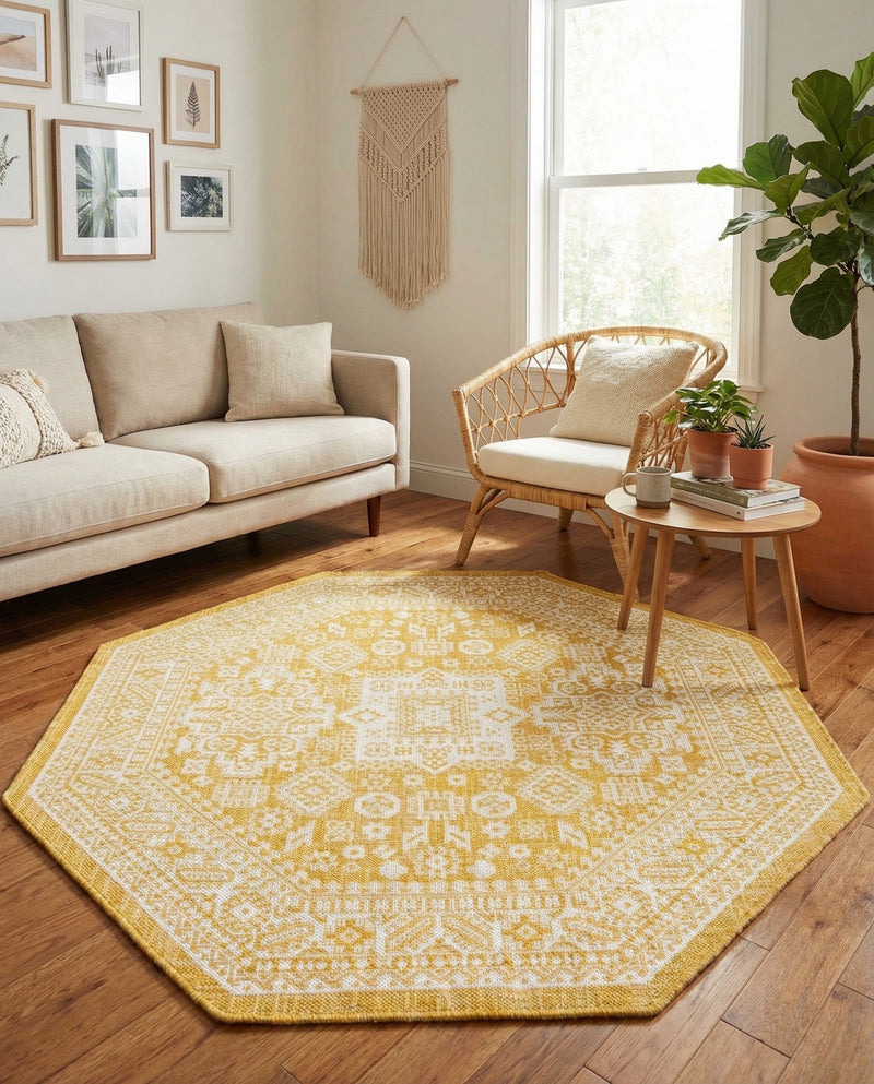 Tribal Terrace Treasures Collection Area Rug -  Incan Isle (Yellow) Octagon Yellow  lifestyle 74