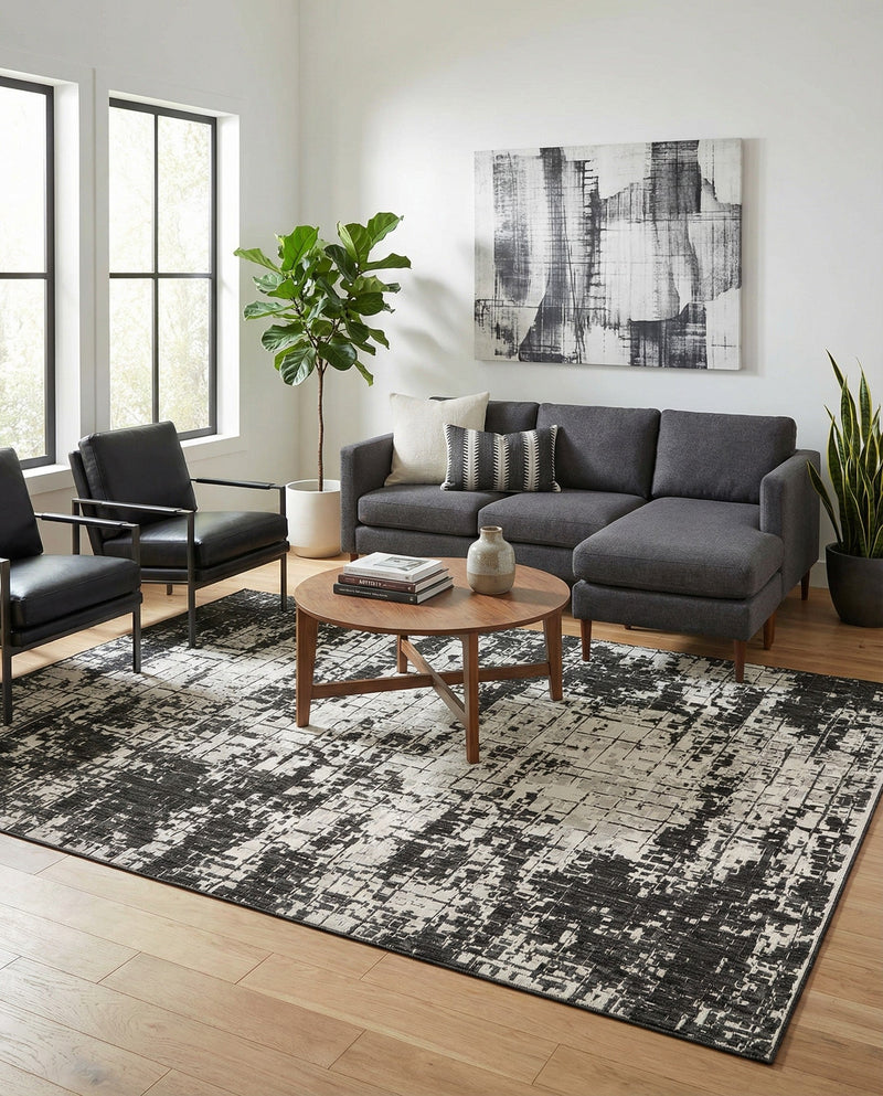 Urban Terrace Collection Area Rug -  Midtown Rectangle Black and White  lifestyle 28