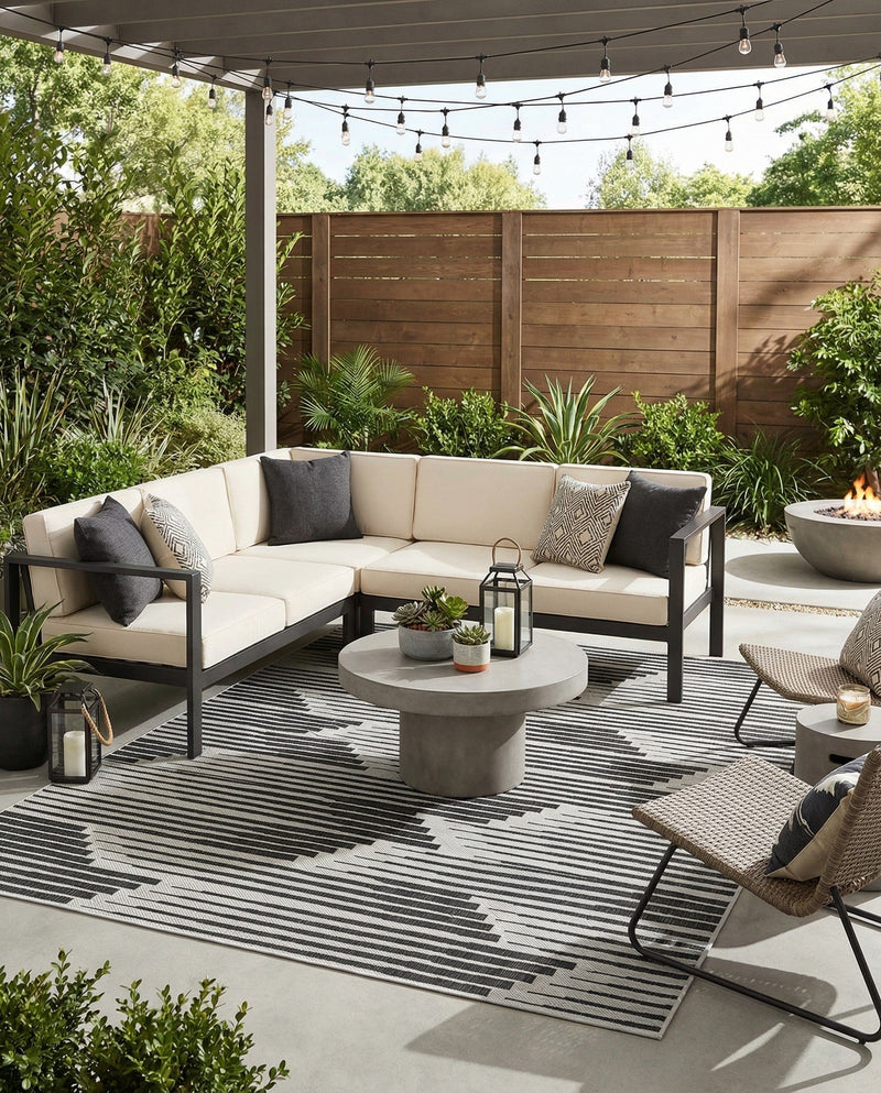 Urban Terrace Collection Area Rug -  Bronx Rectangle Black and White  lifestyle 12