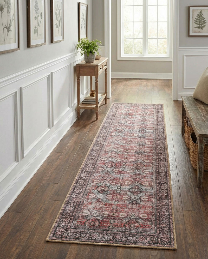 Heritage Elegance Collection Area Rug -  Hampton Runner Antique Red  lifestyle 70