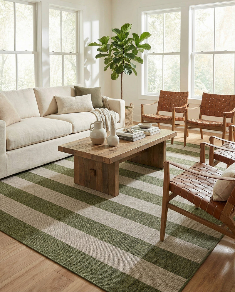 Seaside Stripes Collection Area Rug -  Veranda Rectangle Green  lifestyle 28