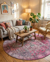 Heritage Elegance Collection Area Rug -  Windsor (Pink) Round Pink  lifestyle 48
