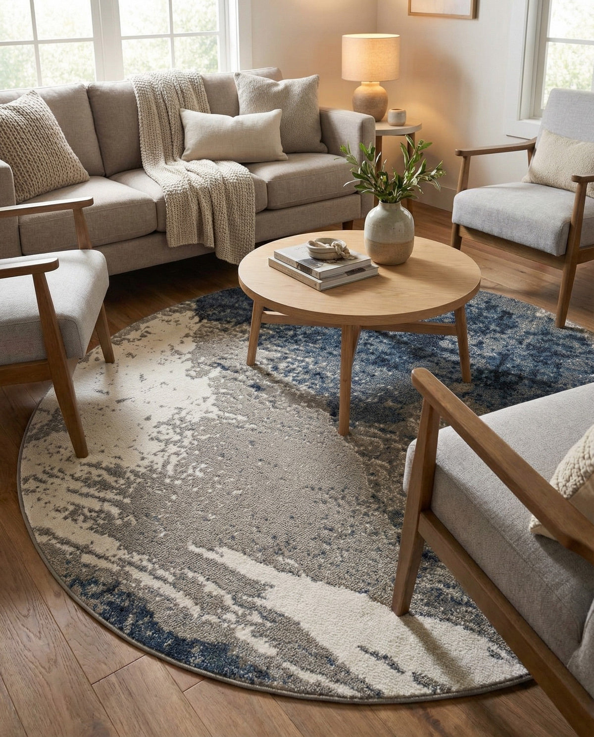 Copenhagen Edge Collection Area Rug - Nyhavn Round Blue  lifestyle 145