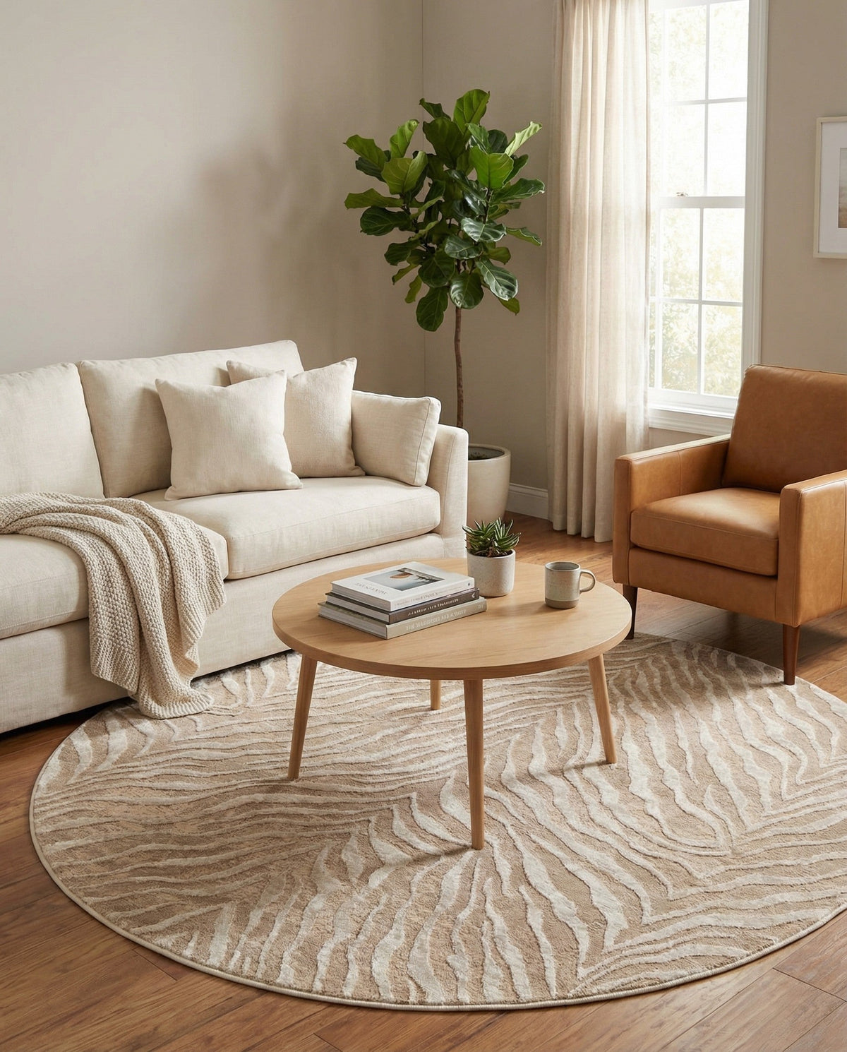 Bloomsbury Elegance Collection Area Rug -  Chelsea Round Ivory Beige  lifestyle 169