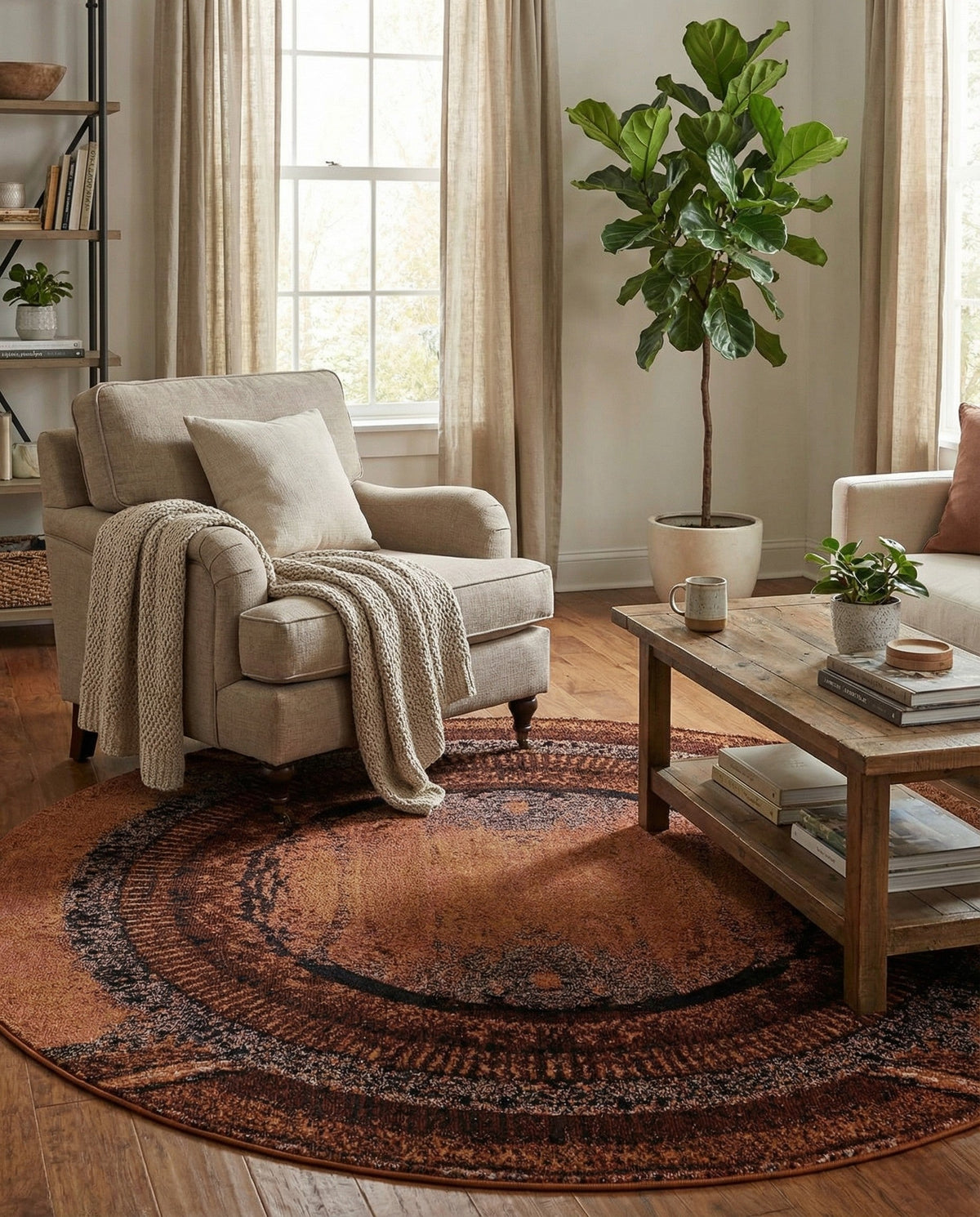 Marrakesh Elegance Collection Area Rug -  Sijilmasa Round Orange  lifestyle 91