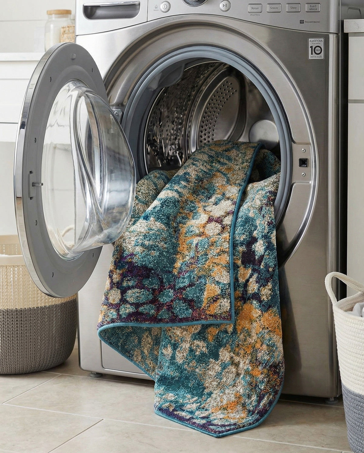 Venetian Tapestry Collection Area Rug - Murano Square Blue  lifestyle 154