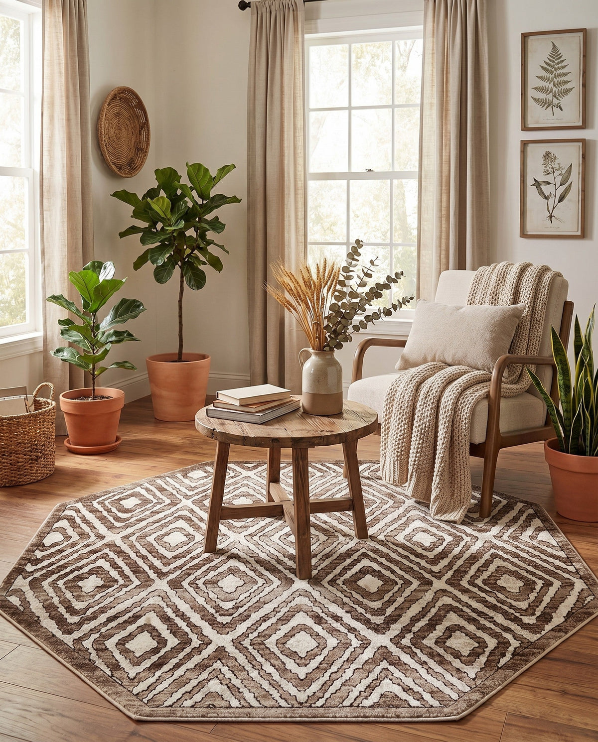 Sanctuary Retreat Collection Area Rug -  Oasis Octagon Chocolate Brown  lifestyle 177
