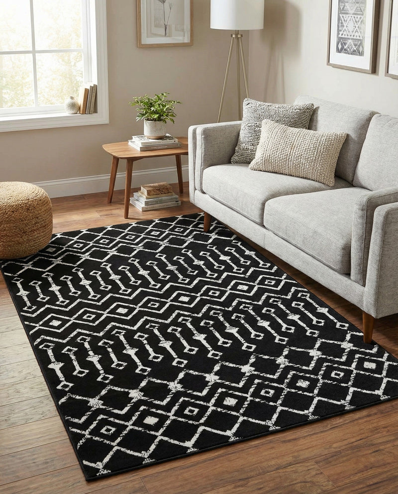 Marrakech Lattice Collection Area Rug - Medina (Black) Rectangle Black  lifestyle 19