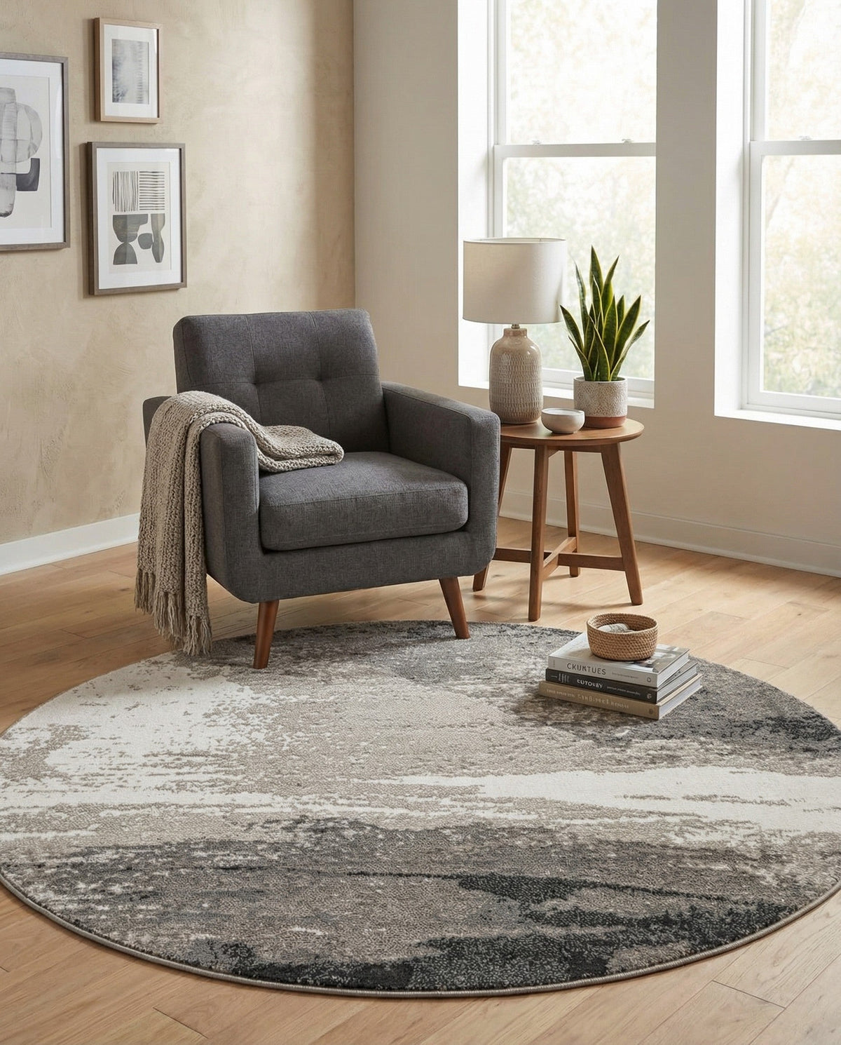 Copenhagen Edge Collection Area Rug - Nyhavn Round Black  lifestyle 153