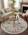 Seville Stripes Collection Area Rug -  Malaga (Ivory) Round Ivory  lifestyle 44