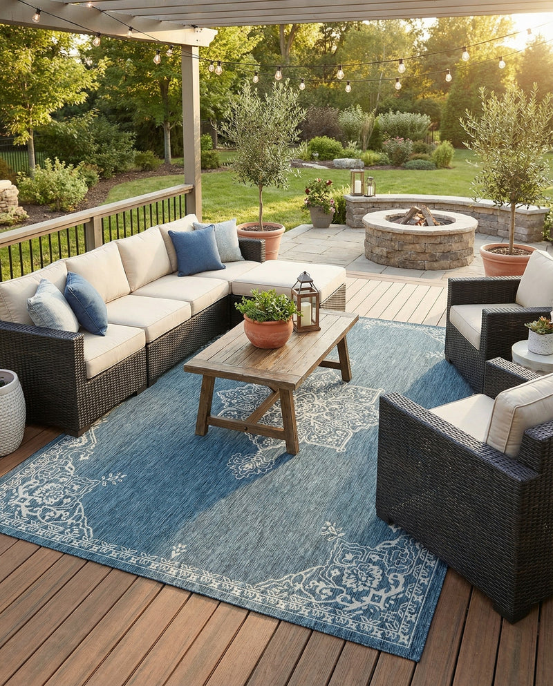 Patio Heritage Collection Area Rug -  Charleston (Teal) Rectangle Teal  lifestyle 20