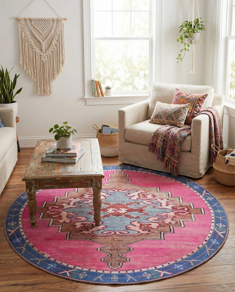 Heritage Elegance Collection Area Rug -  Winterthur (Fuchsia) Round Fuchsia  lifestyle 76