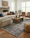 Savannah Threads Collection Area Rug - Tybee Rectangle Teal blue  lifestyle 8