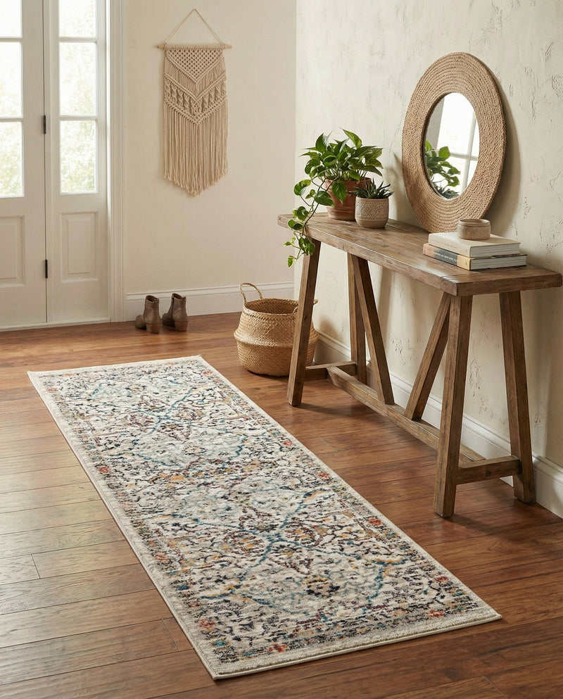 Seville Stripes Collection Area Rug -  Malaga (Ivory) Runner Ivory  lifestyle 36