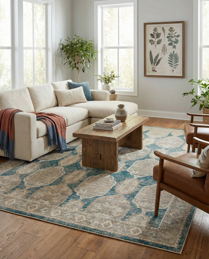 Seville Stripes Collection Area Rug -  Granada (Blue) Rectangle Blue  lifestyle 3