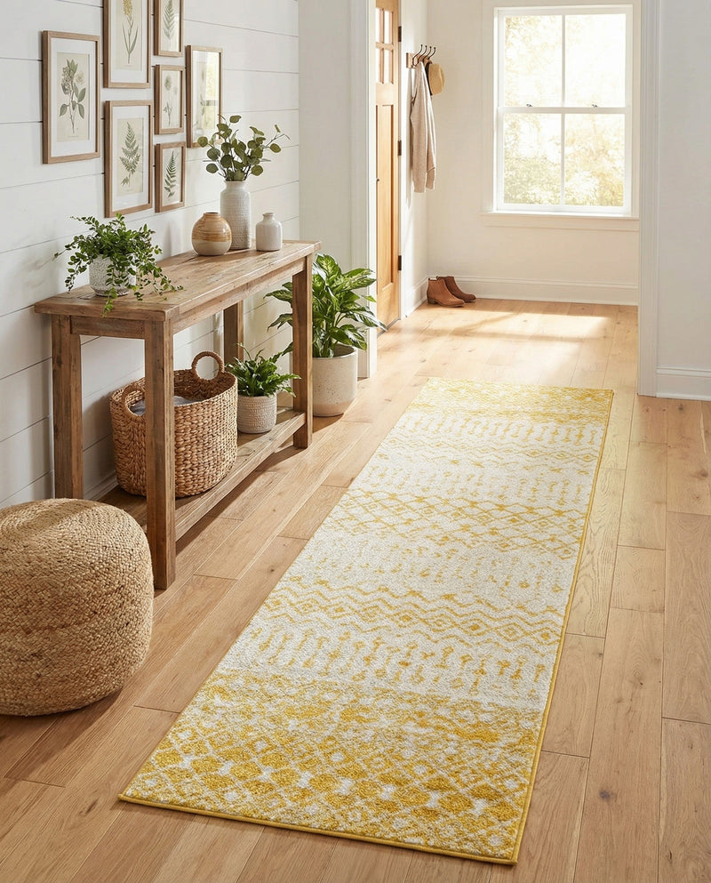 Mediterranean Lattice Collection Area Rug -  Casablanca (Ivory and Yellow) Runner Ivory and Yellow  lifestyle 78