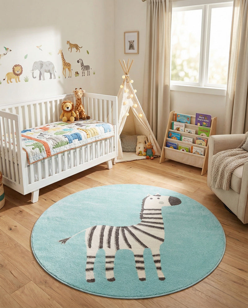 Wonder Tykes Collection Area Rug -  Vibrant Round Teal  lifestyle 35