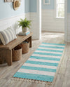Tassel Trail Collection Area Rug - Pathway (Turquoise and Ivory) Runner Turquoise and Ivory  lifestyle 57