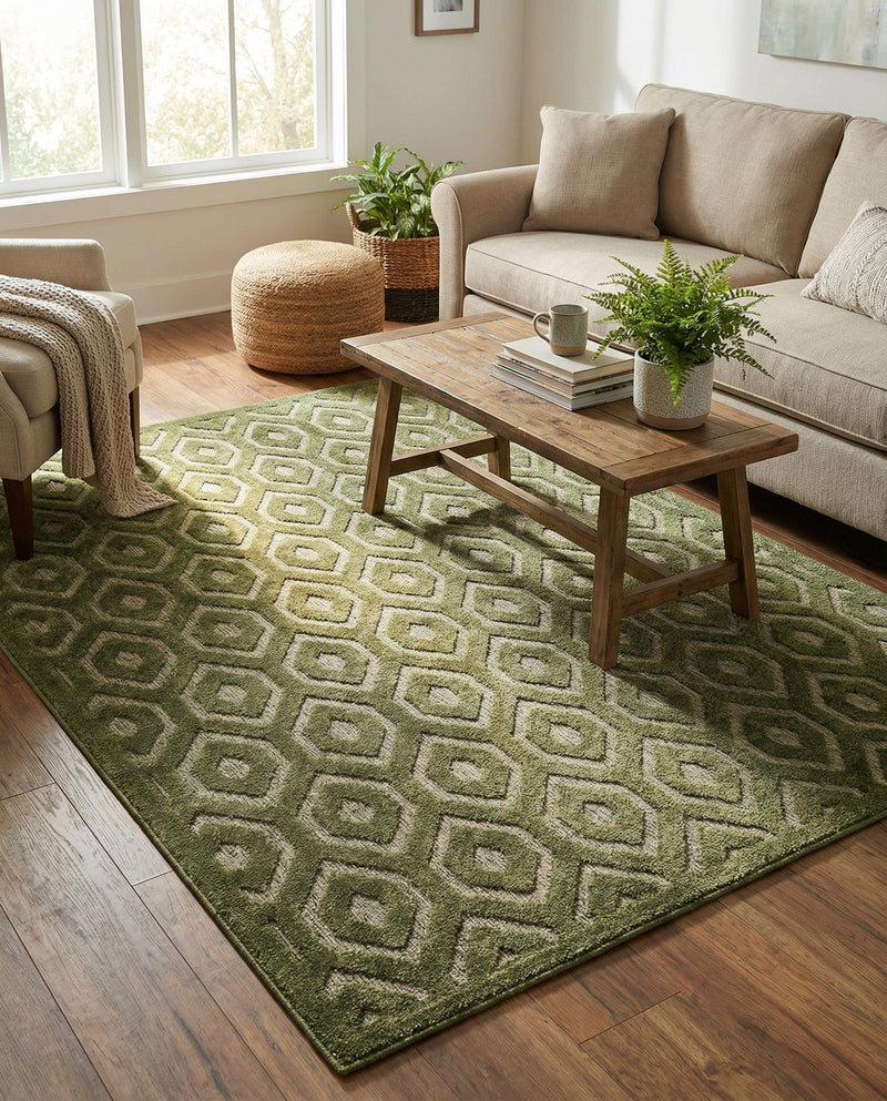 Garden Lattice Charm Collection Area Rug - Arbor (Green) Rectangle Green  lifestyle 9