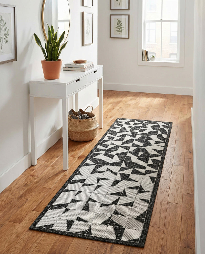Urban Terrace Collection Area Rug -  Mercer Runner Black and White  lifestyle 24