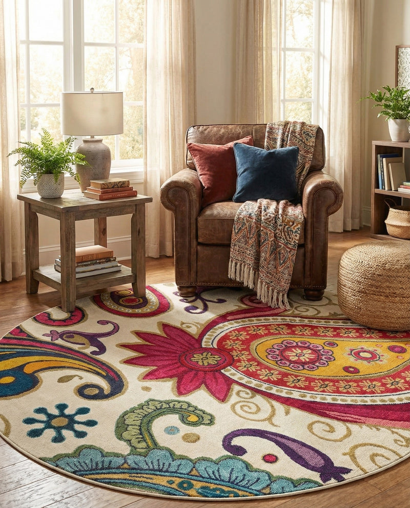Marrakesh Elegance Collection Area Rug -  Beni Round Cream  lifestyle 53