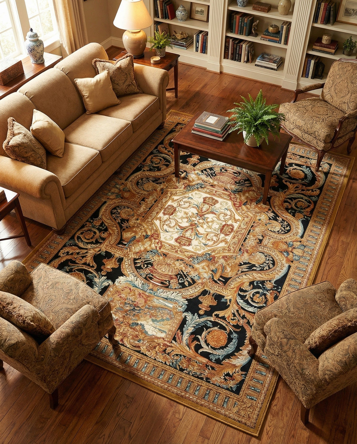 Patio Heritage Collection Area Rug - Veranda Rectangle Black Gold Brown  lifestyle 22
