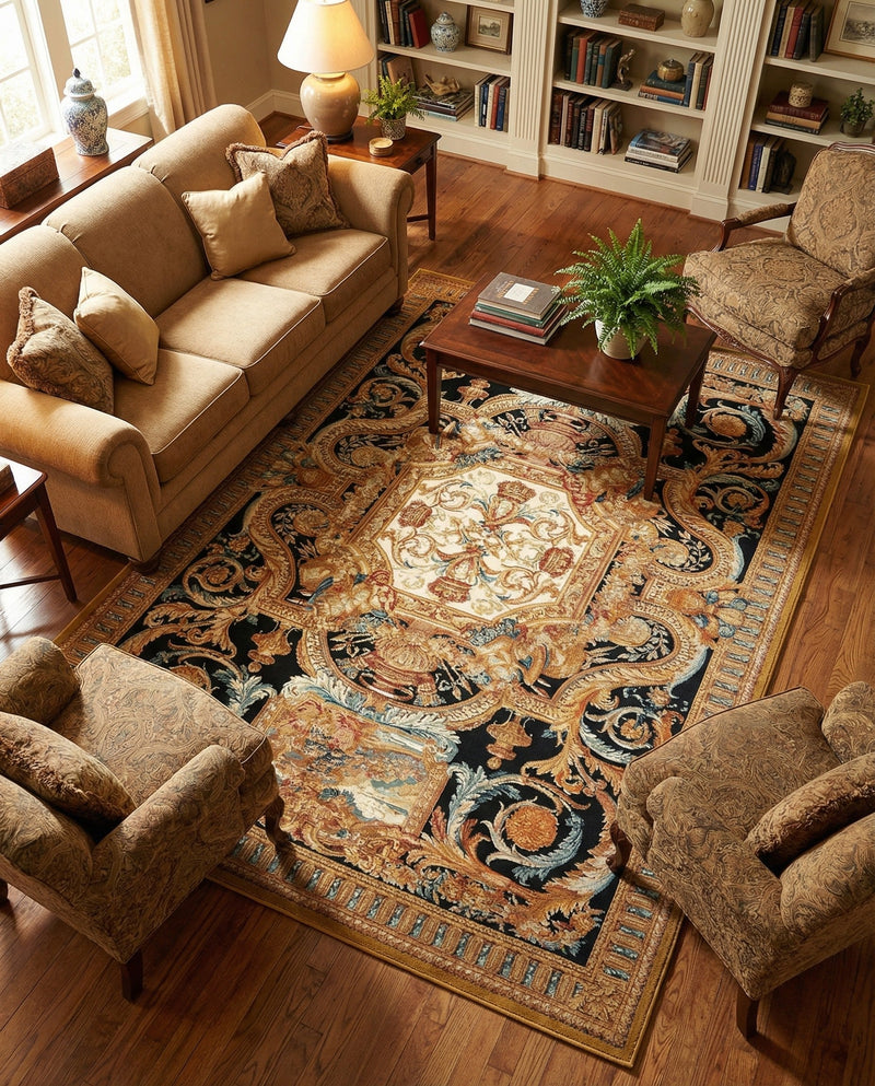 Patio Heritage Collection Area Rug - Veranda Rectangle Black Gold Brown  lifestyle 22