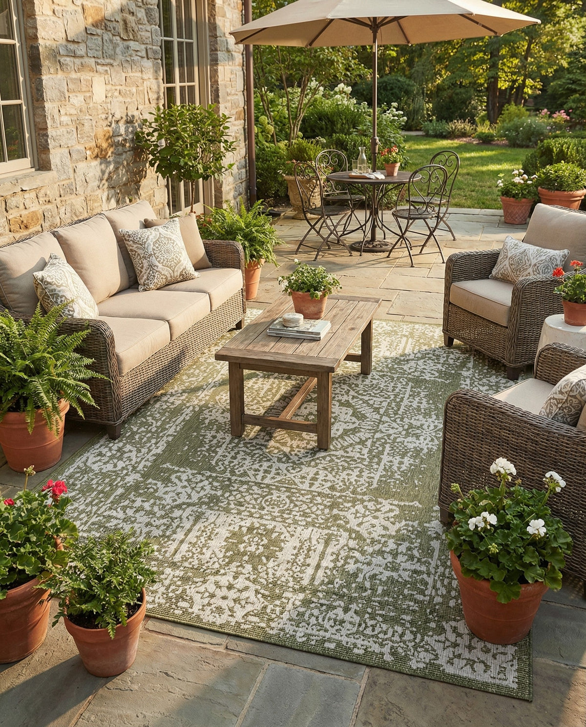 Patio Heritage Collection Area Rug - Savannah (Green) Rectangle Green  lifestyle 21