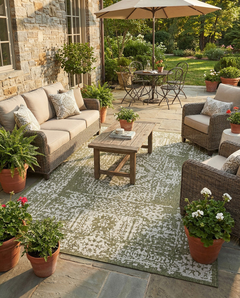 Patio Heritage Collection Area Rug - Savannah (Green) Rectangle Green  lifestyle 21