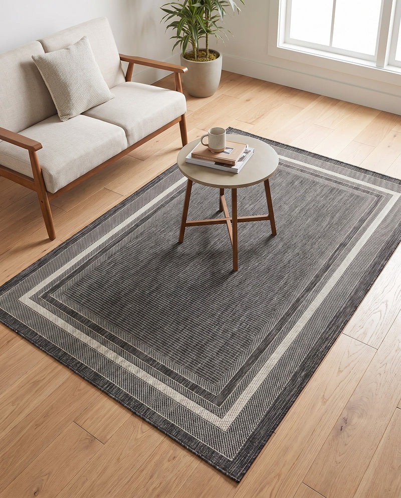 Terrace Fringe Collection Area Rug - Veranda (Black) Rectangle Black  lifestyle 37