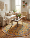 Seville Stripes Collection Area Rug -  Malaga (Yellow) Round Yellow  lifestyle 21