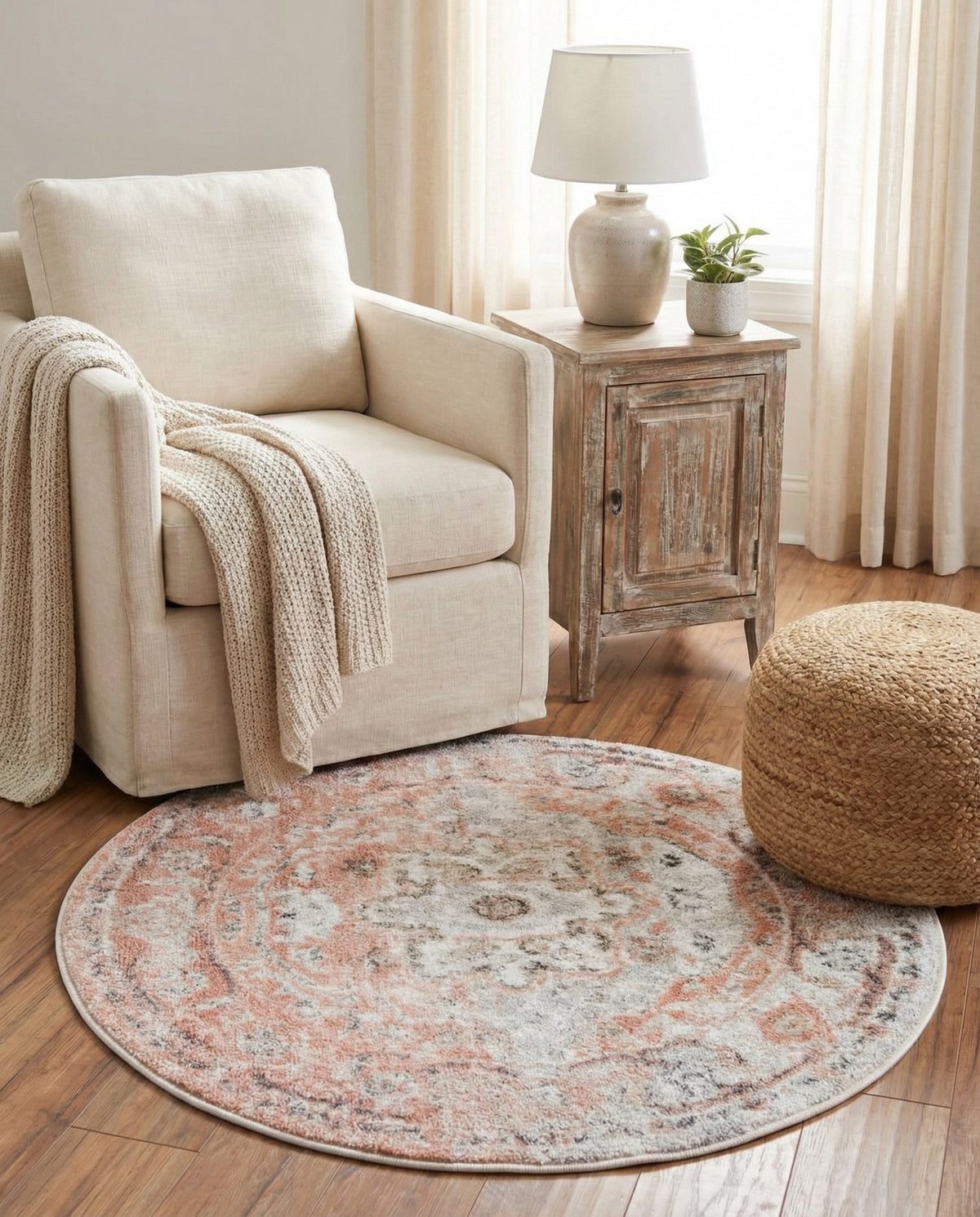 Parisian Elegance Collection Area Rug - Versailles (Rose Pink) Round Rose Pink  lifestyle 85