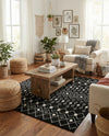 Mediterranean Lattice Collection Area Rug - Santorini (Black and White) Square Black and White  lifestyle 63
